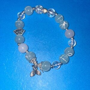 Teal and Clear Beaded Dolphins Charm Bracelet